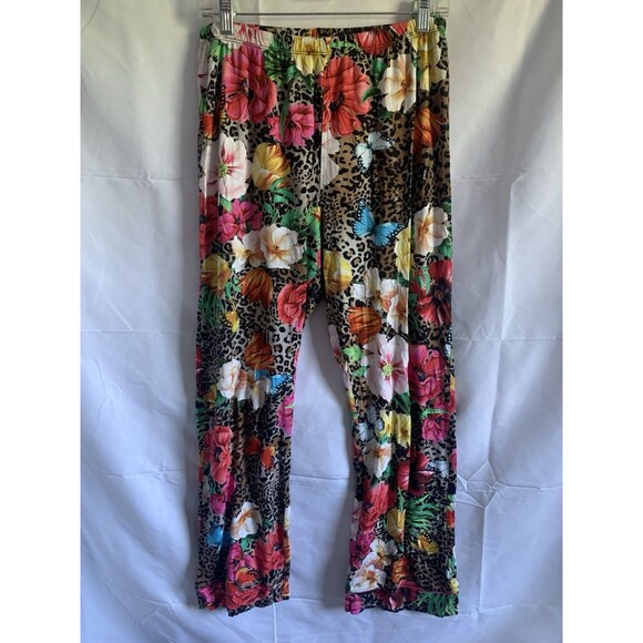 Johnny Was Cotton Pajama Set Women M Floral Cheetah Print Long Sleeve - Picture 7 of 8